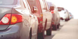 Line of cars at border crossing